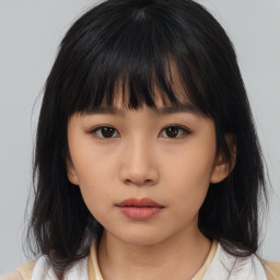 Neutral asian young-adult female with medium  brown hair and brown eyes