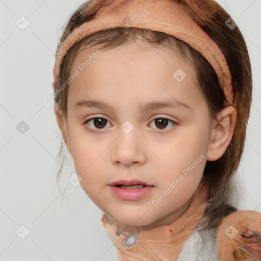 Neutral white child female with medium  brown hair and brown eyes