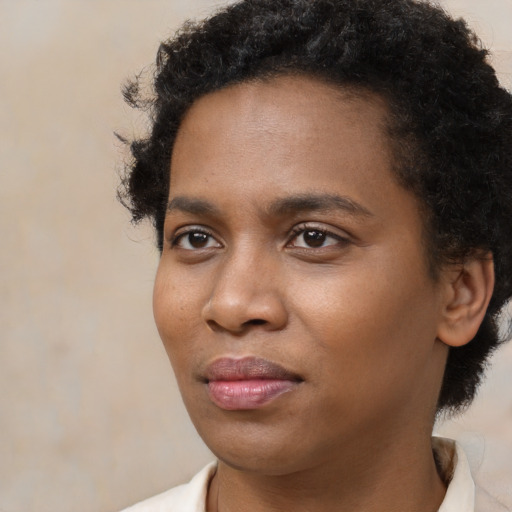 Neutral black young-adult female with medium  black hair and brown eyes