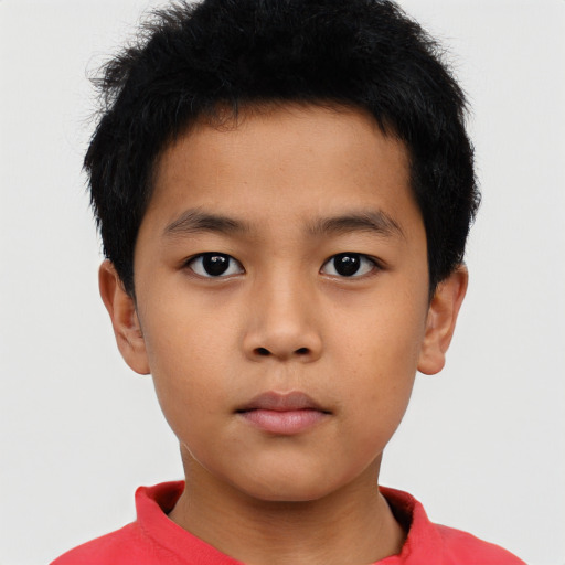 Neutral asian child male with short  brown hair and brown eyes