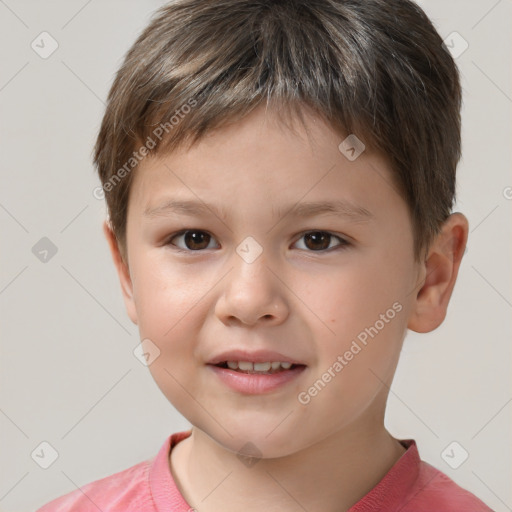 Joyful white child male with short  brown hair and brown eyes