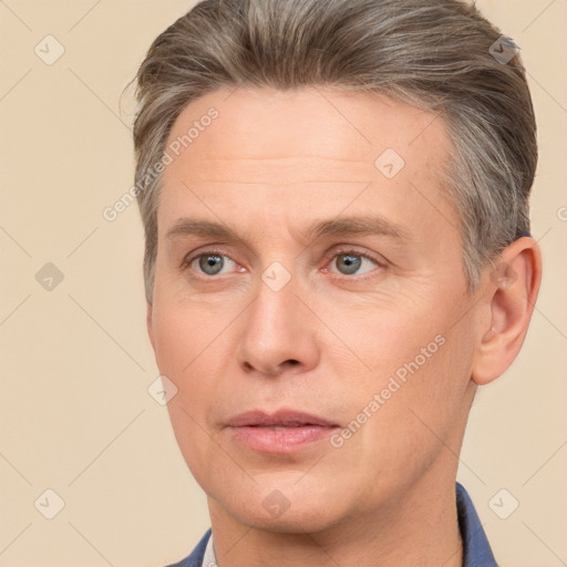 Neutral white adult male with short  brown hair and brown eyes