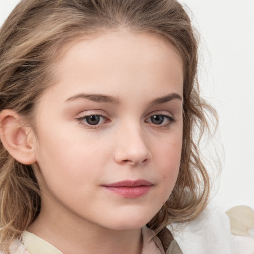 Neutral white child female with medium  brown hair and grey eyes