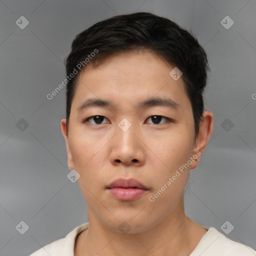 Neutral asian young-adult male with short  black hair and brown eyes