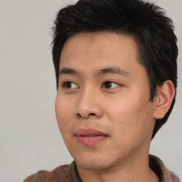 Neutral asian young-adult male with short  black hair and brown eyes