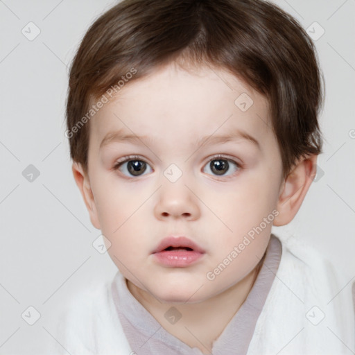 Neutral white child female with short  brown hair and brown eyes