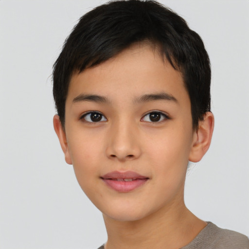 Neutral asian child female with short  black hair and brown eyes