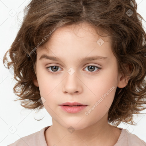 Neutral white child female with medium  brown hair and brown eyes