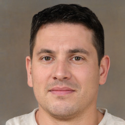 Neutral white adult male with short  brown hair and brown eyes