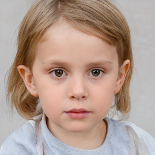 Neutral white child female with medium  brown hair and grey eyes