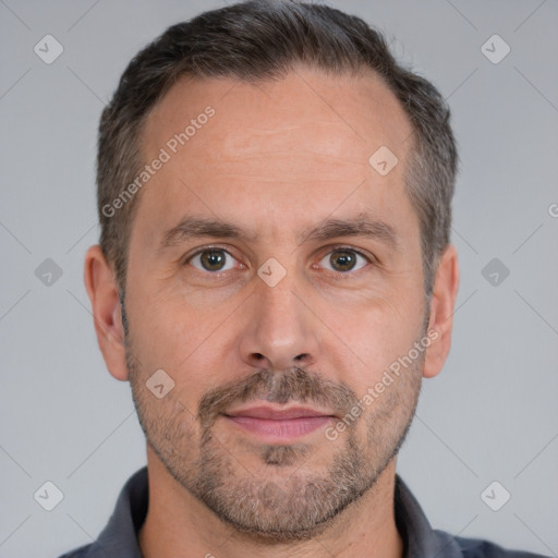 Neutral white adult male with short  brown hair and brown eyes