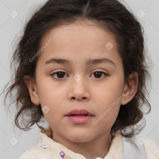 Neutral white child female with medium  brown hair and brown eyes