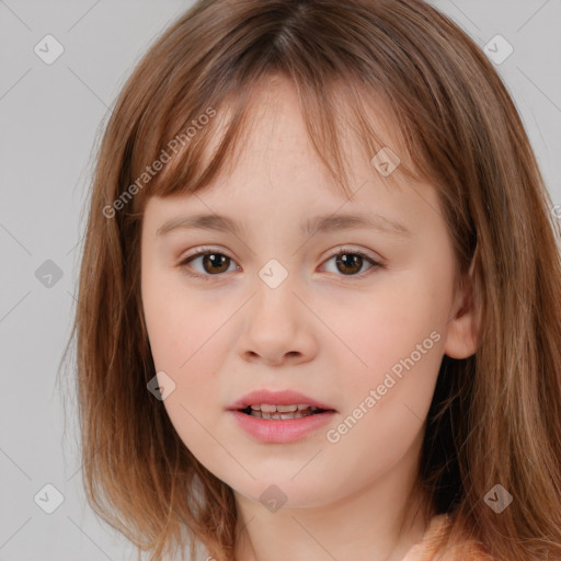 Neutral white child female with medium  brown hair and brown eyes