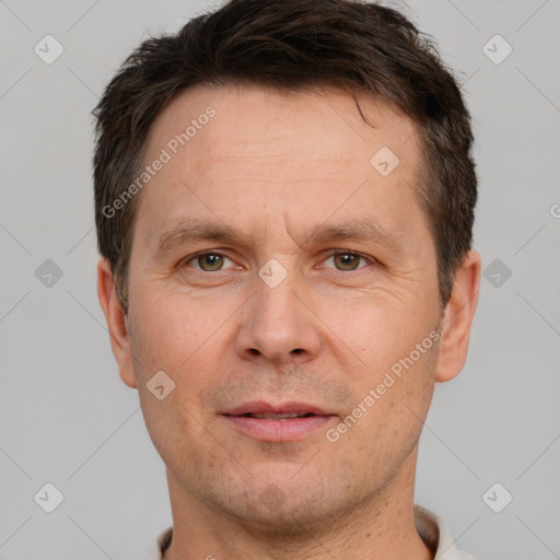 Neutral white adult male with short  brown hair and brown eyes