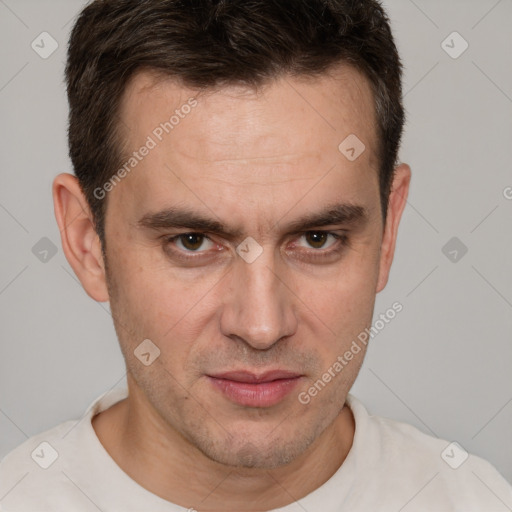 Neutral white adult male with short  brown hair and brown eyes