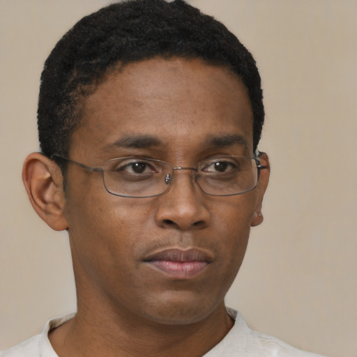 Neutral black young-adult male with short  brown hair and brown eyes