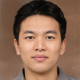 Neutral asian young-adult male with short  black hair and brown eyes