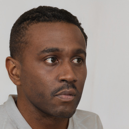 Neutral black young-adult male with short  brown hair and brown eyes