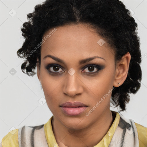 Neutral black young-adult female with short  brown hair and brown eyes