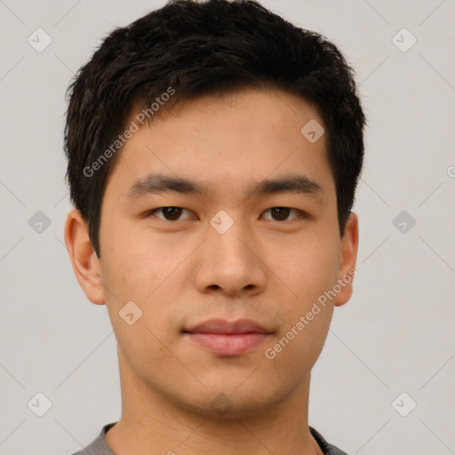 Neutral asian young-adult male with short  black hair and brown eyes