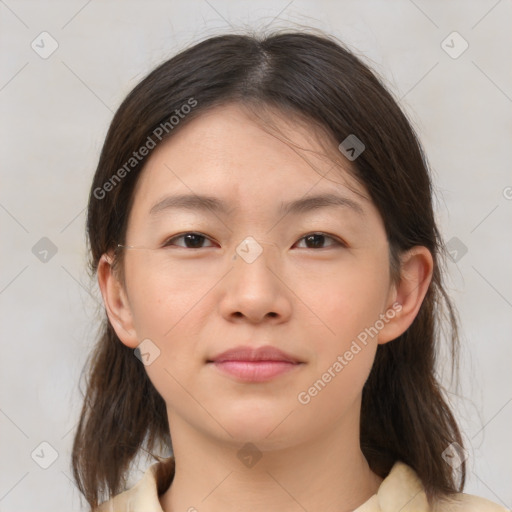 Neutral asian young-adult female with medium  brown hair and brown eyes