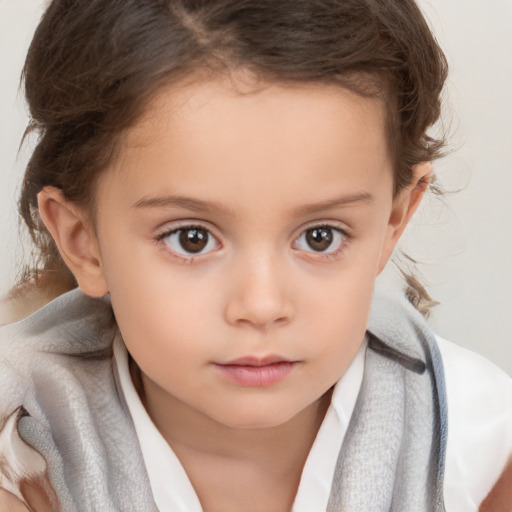 Neutral white child female with short  brown hair and brown eyes