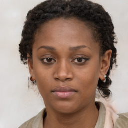 Neutral black young-adult female with medium  brown hair and brown eyes