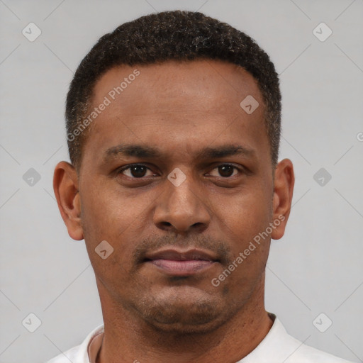 Neutral latino young-adult male with short  brown hair and brown eyes