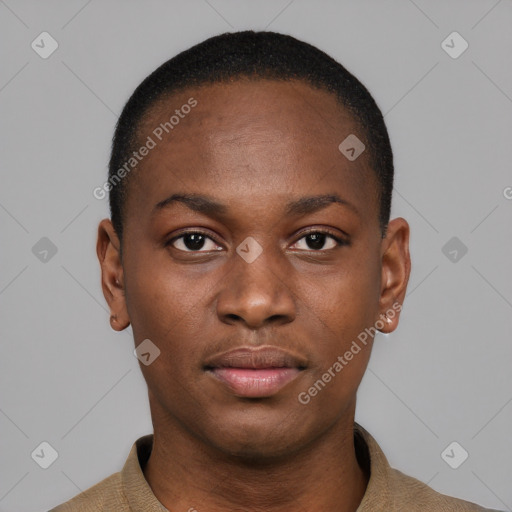 Neutral black young-adult male with short  brown hair and brown eyes