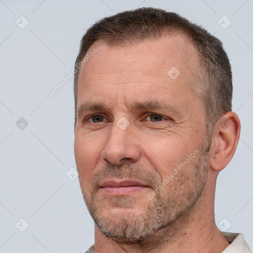 Neutral white adult male with short  brown hair and brown eyes