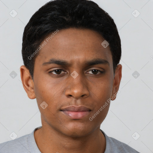 Neutral black young-adult male with short  brown hair and brown eyes