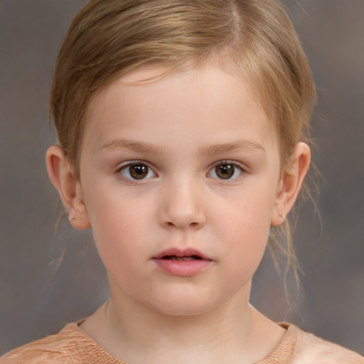 Neutral white child female with medium  brown hair and brown eyes