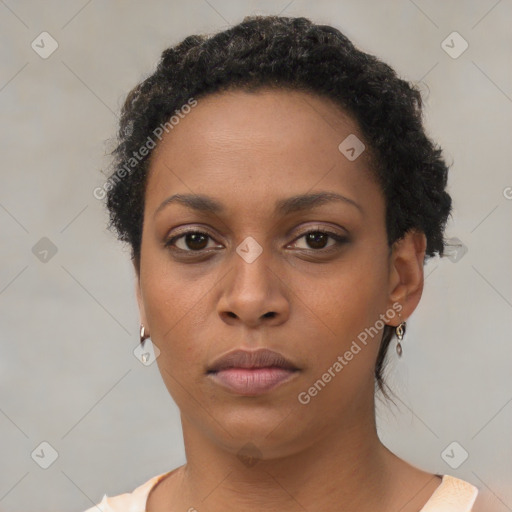 Neutral black young-adult female with short  brown hair and brown eyes