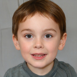 Joyful white child female with short  brown hair and brown eyes