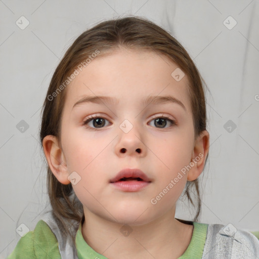 Neutral white child female with medium  brown hair and brown eyes