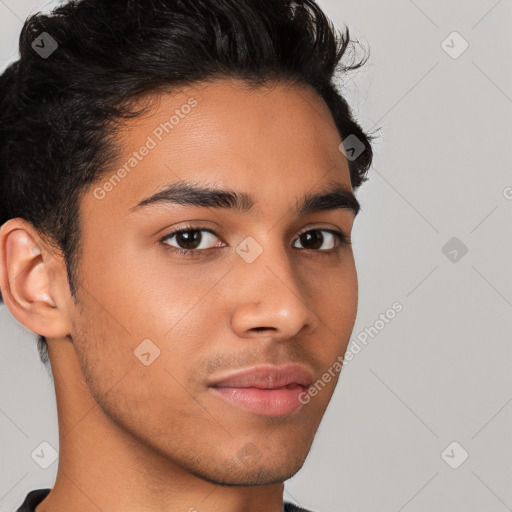 Neutral latino young-adult male with short  brown hair and brown eyes