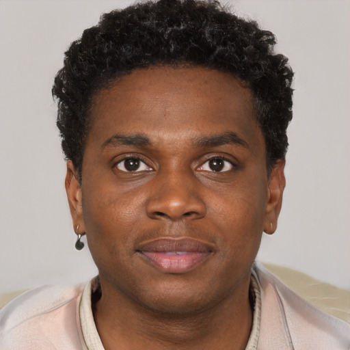 Neutral black young-adult male with short  brown hair and brown eyes