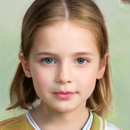 Neutral white child female with medium  brown hair and grey eyes