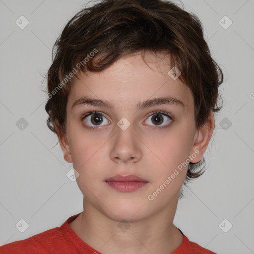 Neutral white child female with medium  brown hair and brown eyes