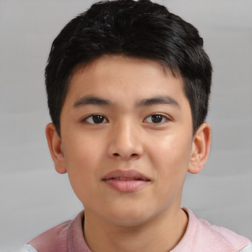 Neutral asian child male with short  brown hair and brown eyes