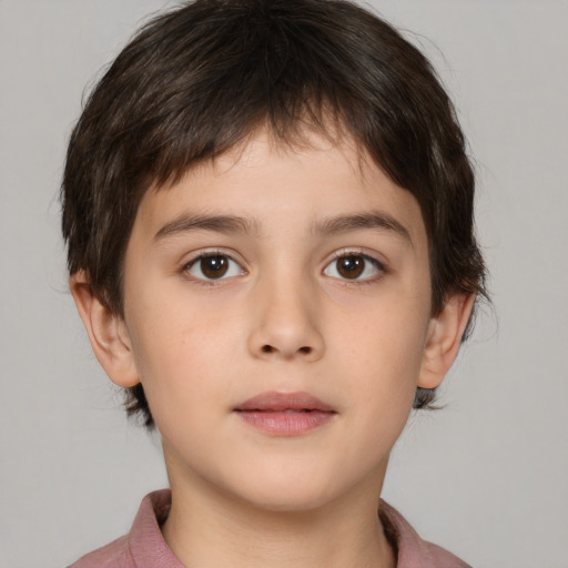 Neutral white child male with medium  brown hair and brown eyes