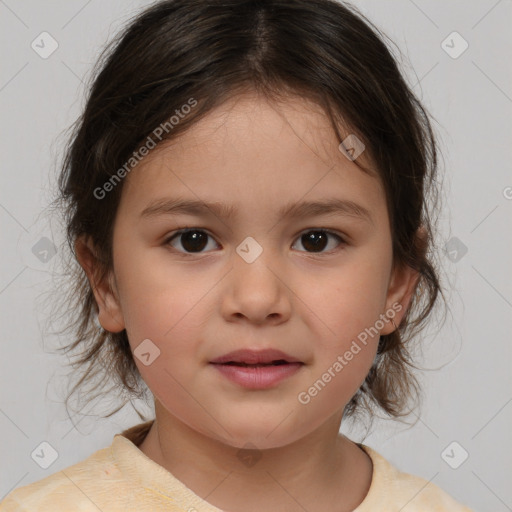 Neutral white child female with medium  brown hair and brown eyes