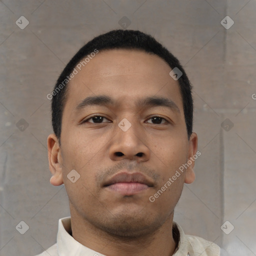 Neutral asian young-adult male with short  black hair and brown eyes