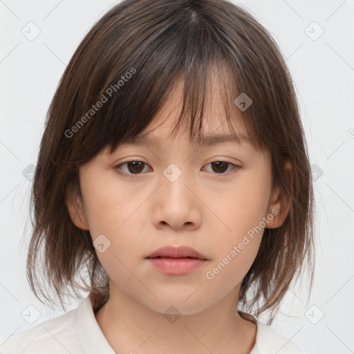 Neutral white child female with medium  brown hair and brown eyes