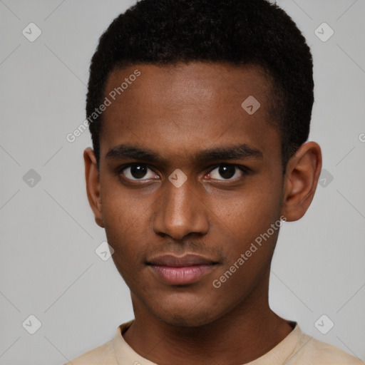 Neutral black young-adult male with short  brown hair and brown eyes