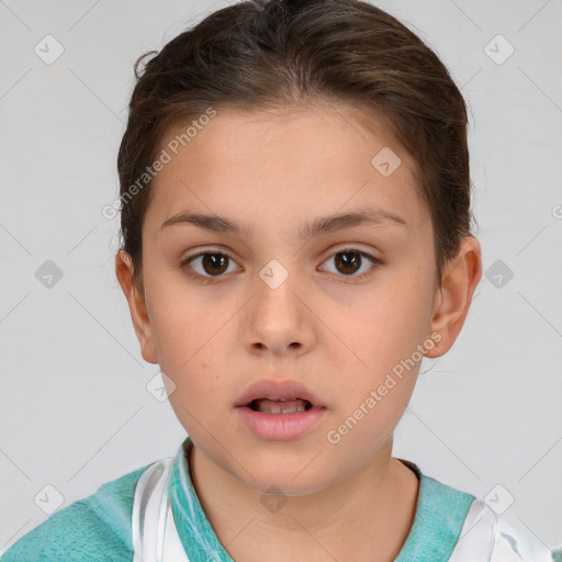 Neutral white child female with short  brown hair and brown eyes