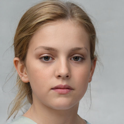 Neutral white child female with medium  brown hair and brown eyes