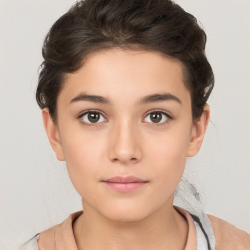 Neutral white young-adult female with short  brown hair and brown eyes