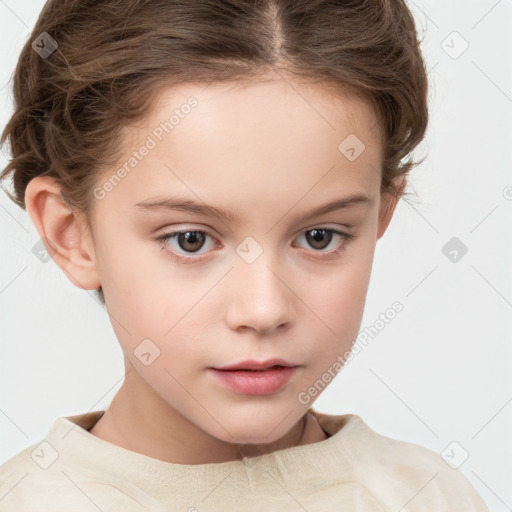 Neutral white child female with short  brown hair and brown eyes