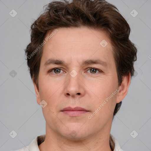 Neutral white adult male with short  brown hair and brown eyes